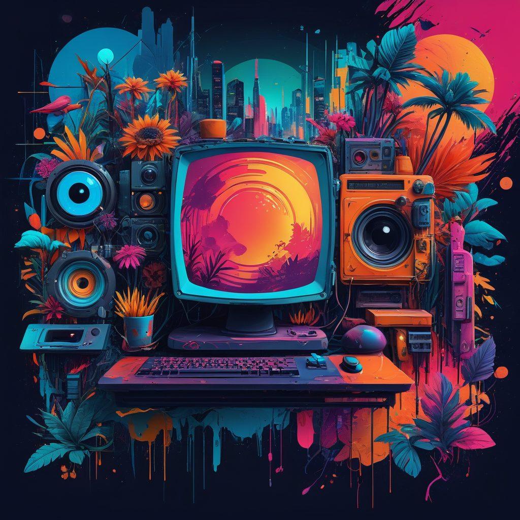 A dynamic and colorful digital collage showcasing various web layouts, embellished with playful icons and creative textures, emphasizing the power of visual design in online adult content. Include elements like stylized browsers, eye-catching typography, and symbols of creativity such as paintbrushes and palettes. The overall aesthetic should feel modern and inviting, with a focus on stimulating the imagination. cyberpunk. vibrant colors. digital art.